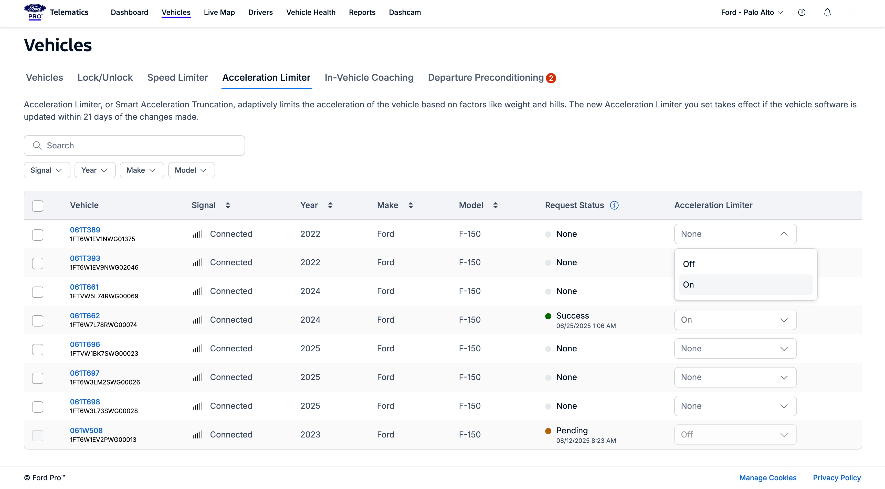 Screen shot of acceleration limiter.